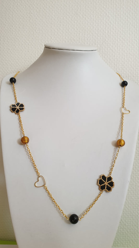 Long necklace black and gold