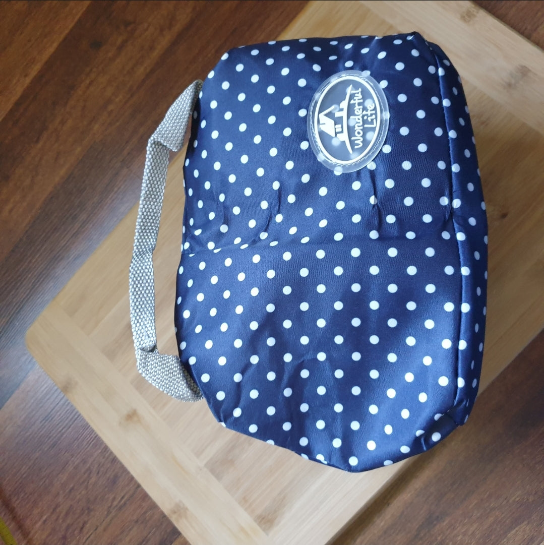 Navy & dots cooler lunch bag with defects