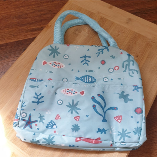 Blue fish cooler lunch bag with defects