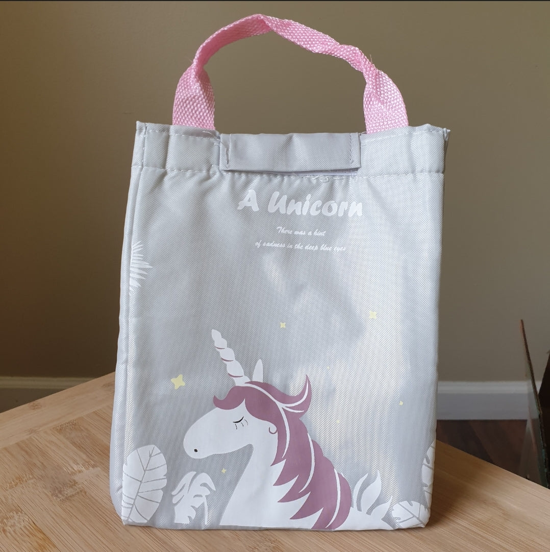 Unicorn gray cooler lunch bag with defects