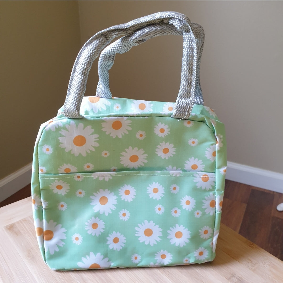 Flowers green cooler lunch bag with defects